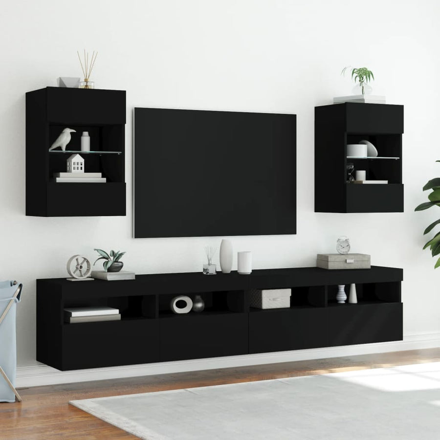Tv-Wandmeubel Met Led-Verlichting 40X30X60,5 Cm 1 40 x 30 x 60.5 cm Zwart