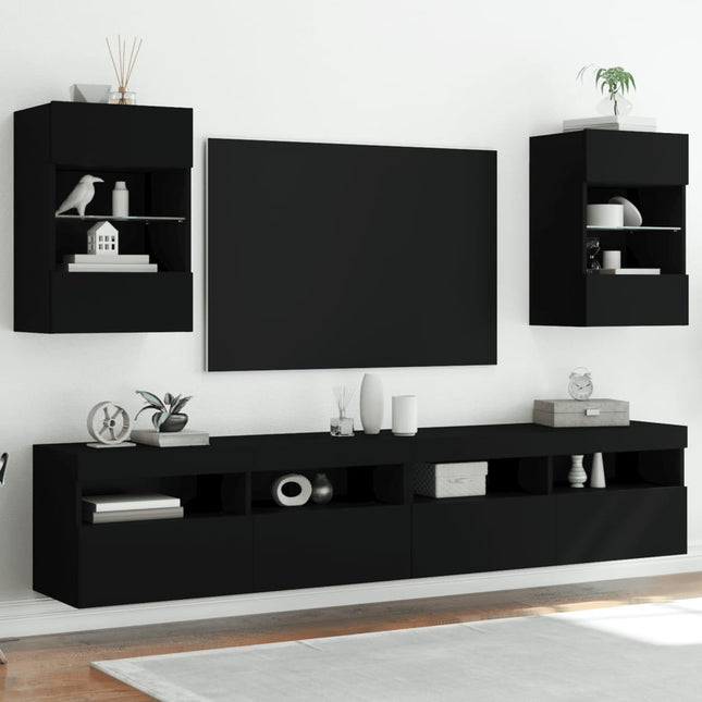 Tv-wandmeubels met LED-verlichting 2 st 40x30x60,5 cm zwart 2 40 x 30 x 60.5 cm Zwart