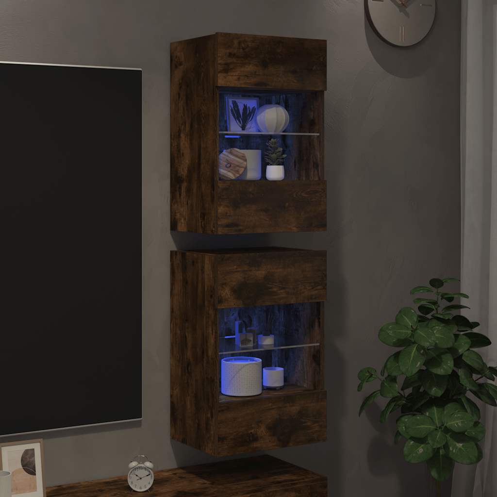 Tv-Wandmeubels Met Led 40X30X60,5 Cm Kleurig 2 40 cm Gerookt eiken