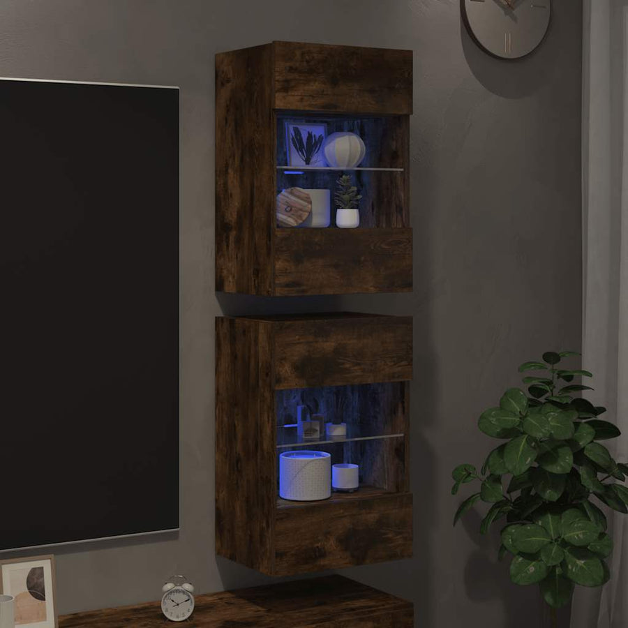 Tv-Wandmeubels Met Led 40X30X60,5 Cm Kleurig 2 40 cm Gerookt eiken