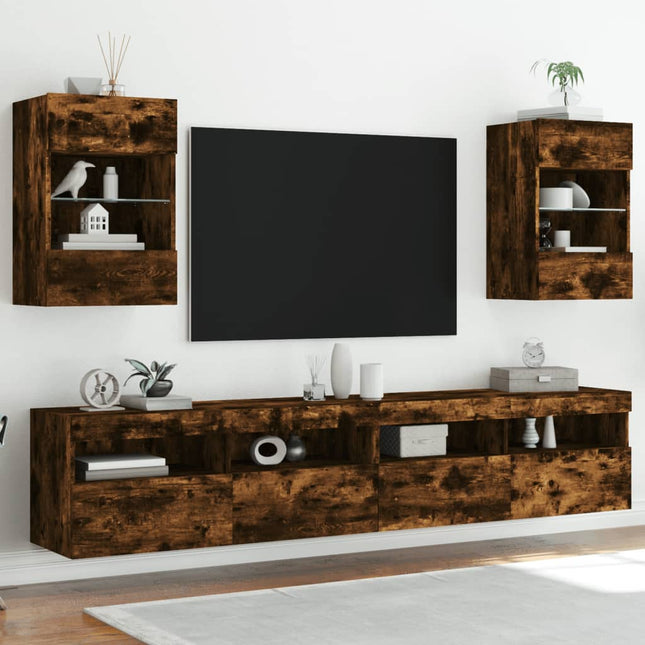 Tv-Wandmeubels Met Led 40X30X60,5 Cm Kleurig 2 40 x 30 x 60.5 cm Gerookt eiken