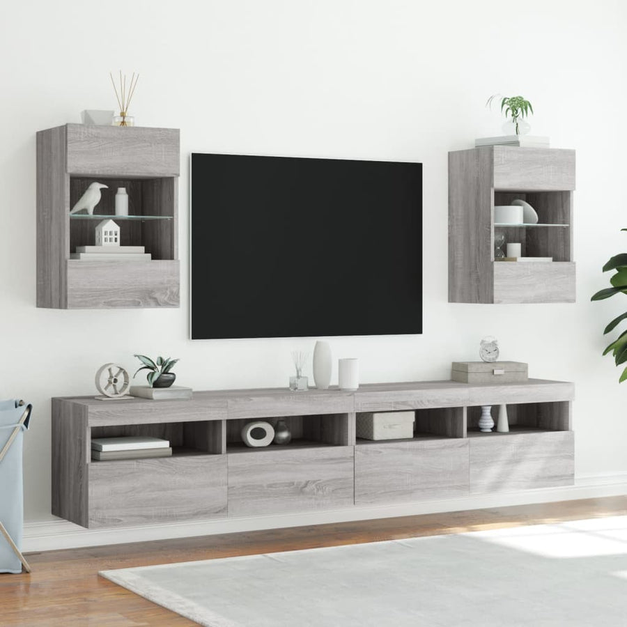 Tv-Wandmeubel Met Led-Verlichting 40X30X60,5 Cm 1 40 x 30 x 60.5 cm Grijs sonoma