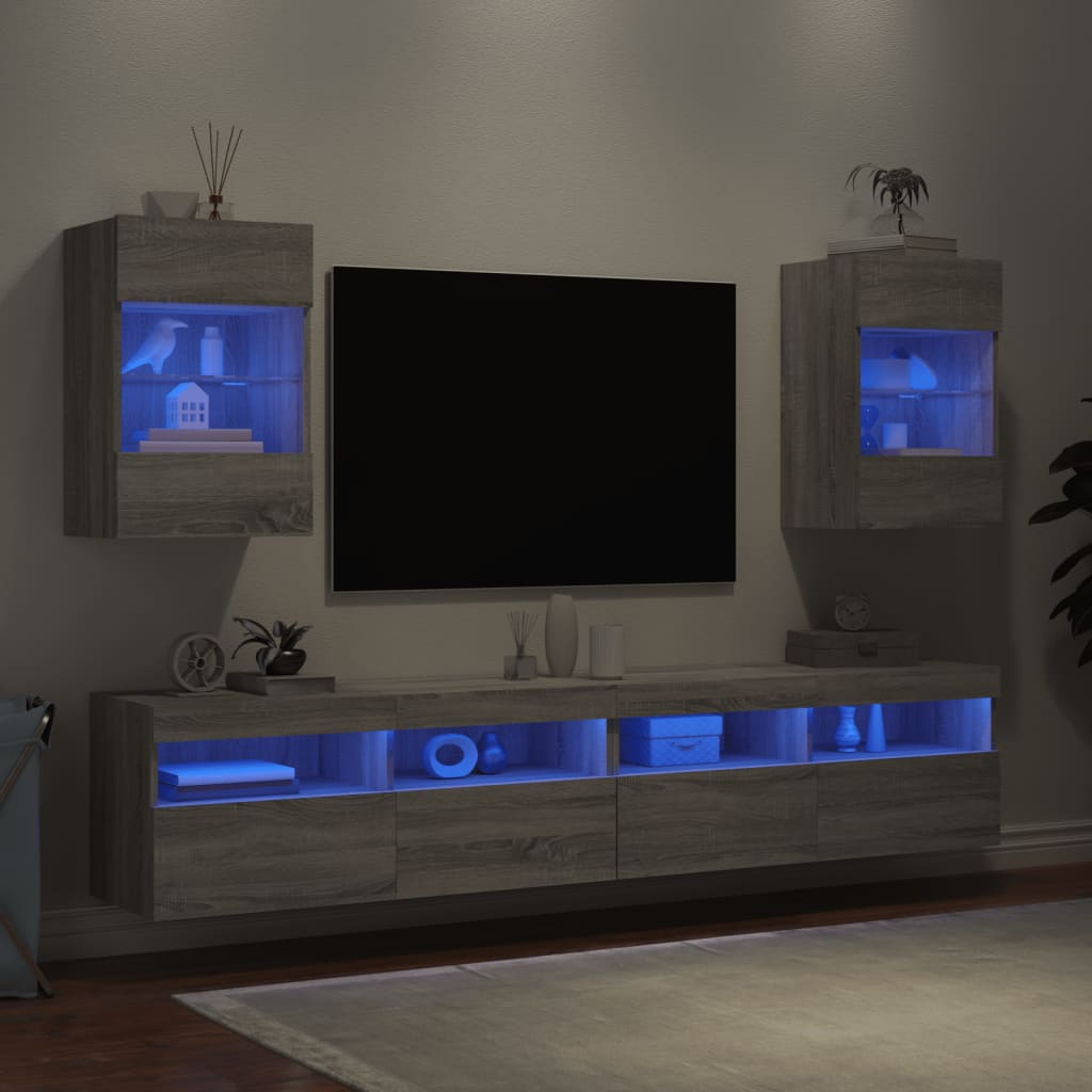 Tv-Wandmeubels Met Led 40X30X60,5 Cm Eiken 2 40 x 30 x 60.5 cm Grijs sonoma