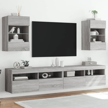 Tv-Wandmeubels Met Led 40X30X60,5 Cm Eiken 2 40 x 30 x 60.5 cm Grijs sonoma