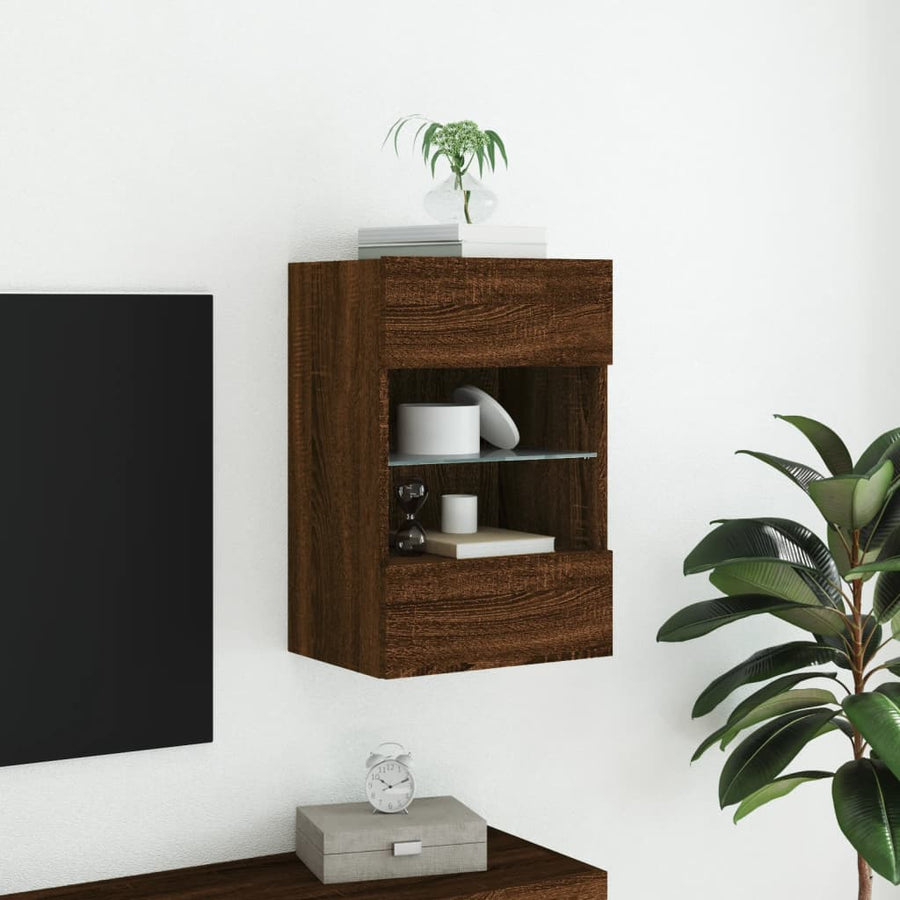 Tv-Wandmeubel Met Led-Verlichting 40X30X60,5 Cm Bruineikenkleur 1 40 x 30 x 60.5 cm bruin eikenkleur