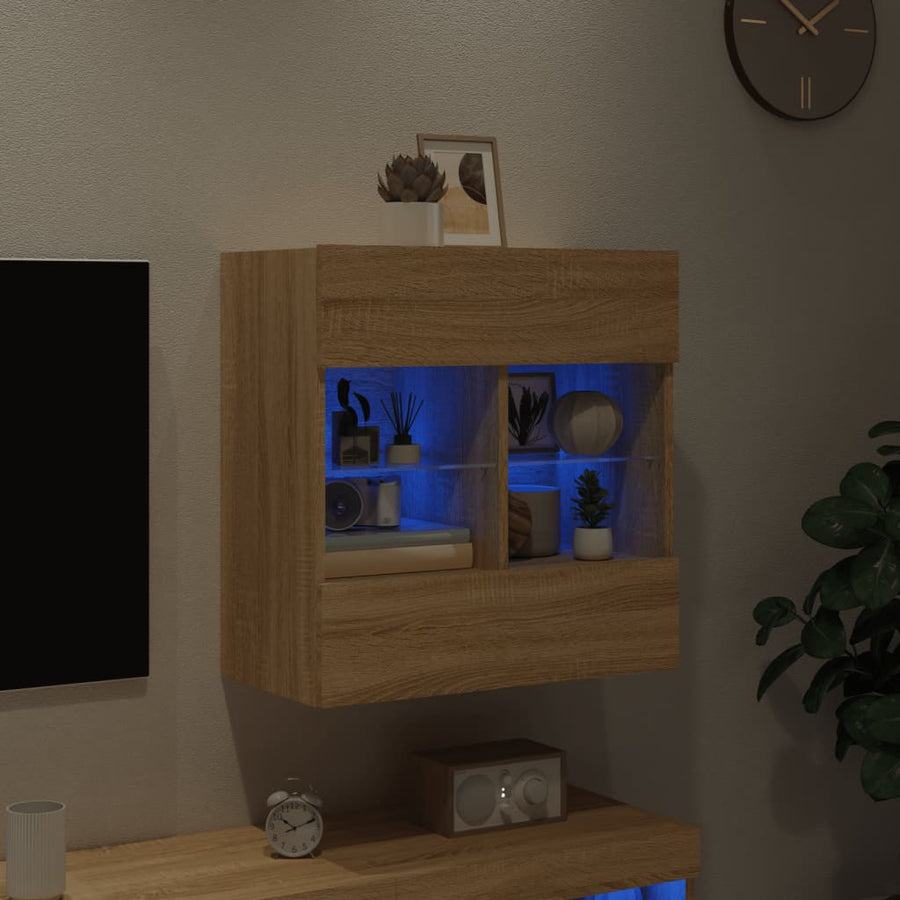 Tv-Wandmeubel Met Led-Verlichting 58,5X30X60,5 Cm 1 58.5 x 30 x 60.5 cm Sonoma eiken