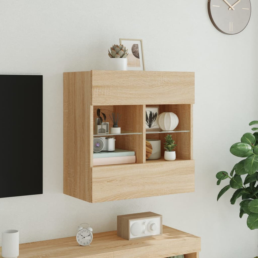 Tv-Wandmeubel Met Led-Verlichting 58,5X30X60,5 Cm 1 58.5 x 30 x 60.5 cm Sonoma eiken