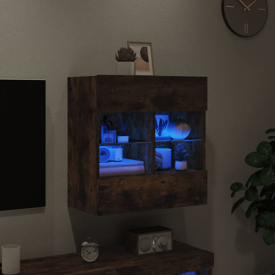 Tv-Wandmeubel Met Led-Verlichting 58,5X30X60,5 Cm 1 58.5 x 30 x 60.5 cm Gerookt eiken