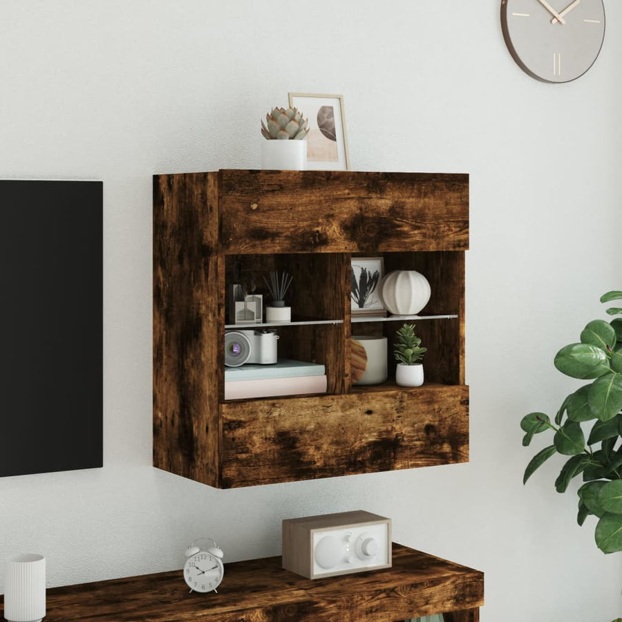 Tv-Wandmeubel Met Led-Verlichting 58,5X30X60,5 Cm 1 58.5 x 30 x 60.5 cm Gerookt eiken