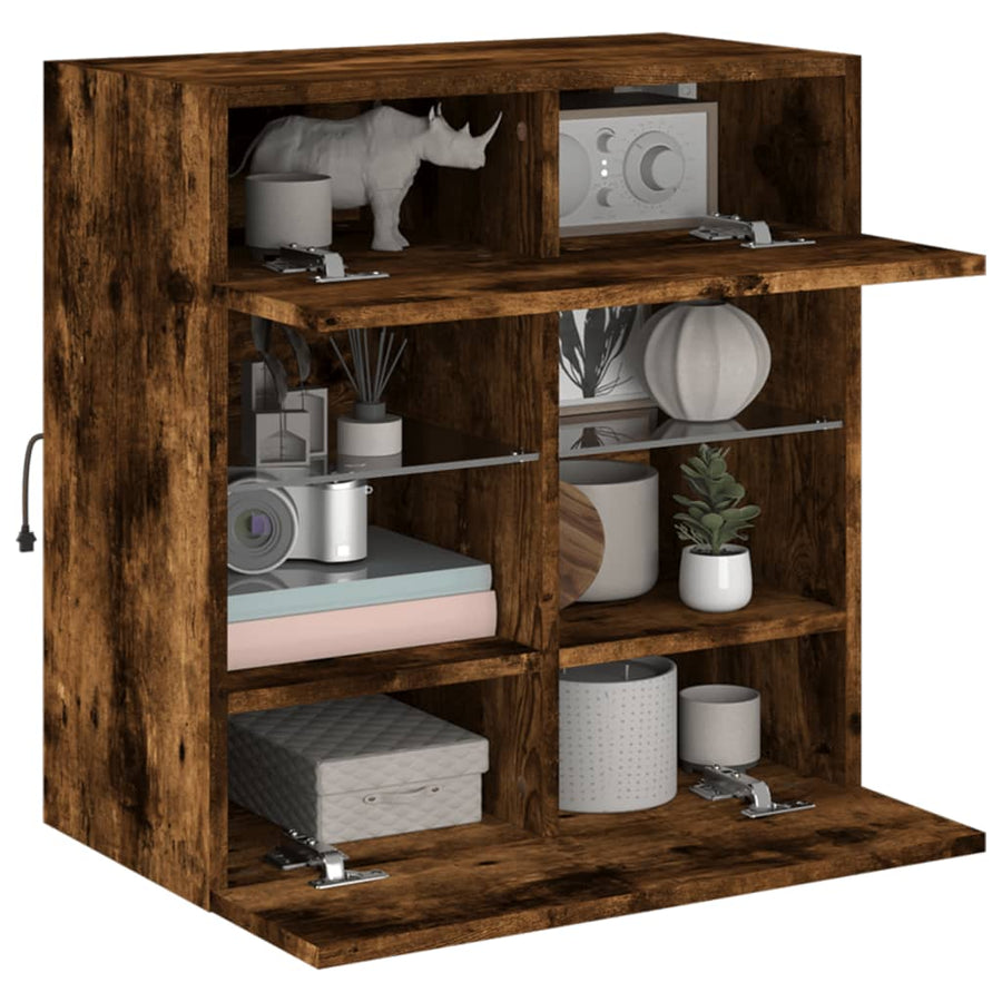 Tv-Wandmeubel Met Led-Verlichting 58,5X30X60,5 Cm 1 58.5 x 30 x 60.5 cm Gerookt eiken