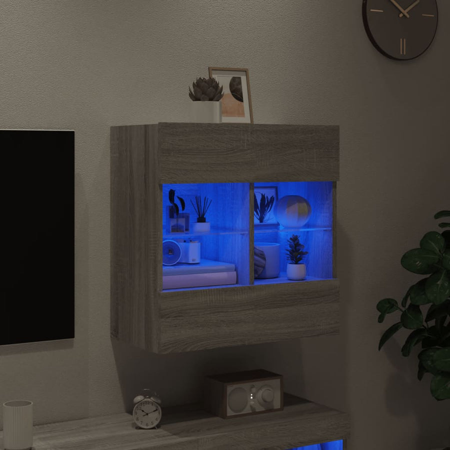 Tv-Wandmeubel Met Led-Verlichting 58,5X30X60,5 Cm 1 58.5 x 30 x 60.5 cm Grijs sonoma
