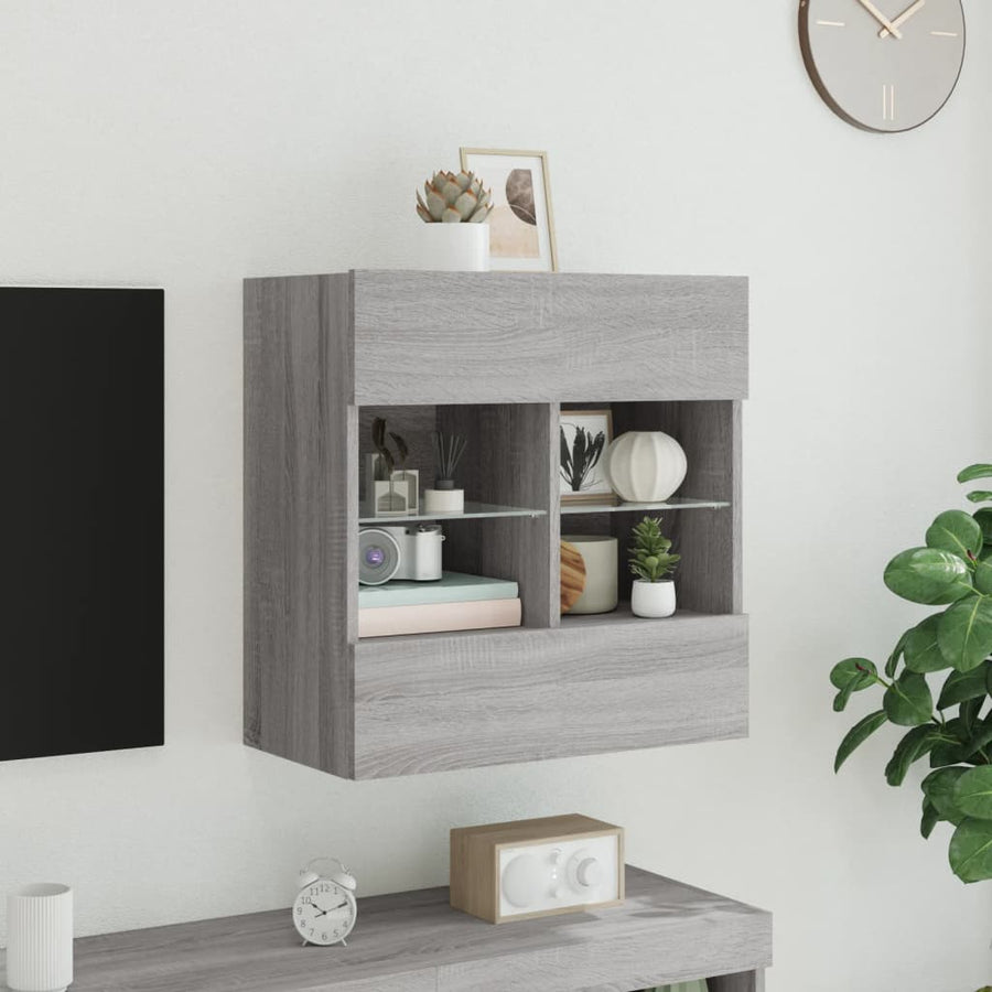 Tv-Wandmeubel Met Led-Verlichting 58,5X30X60,5 Cm 1 58.5 x 30 x 60.5 cm Grijs sonoma