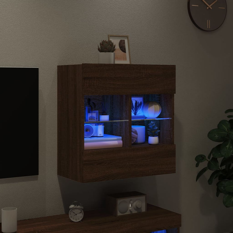 Tv-Wandmeubel Met Led 58,5X30X60,5 Cm Bruineikenkleurig 1 58.5 x 30 x 60.5 cm bruin eikenkleur