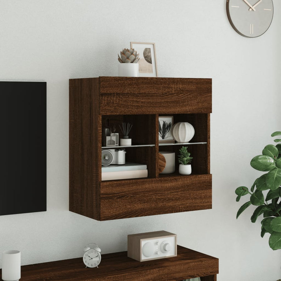 Tv-Wandmeubel Met Led 58,5X30X60,5 Cm Bruineikenkleurig 1 58.5 x 30 x 60.5 cm bruin eikenkleur