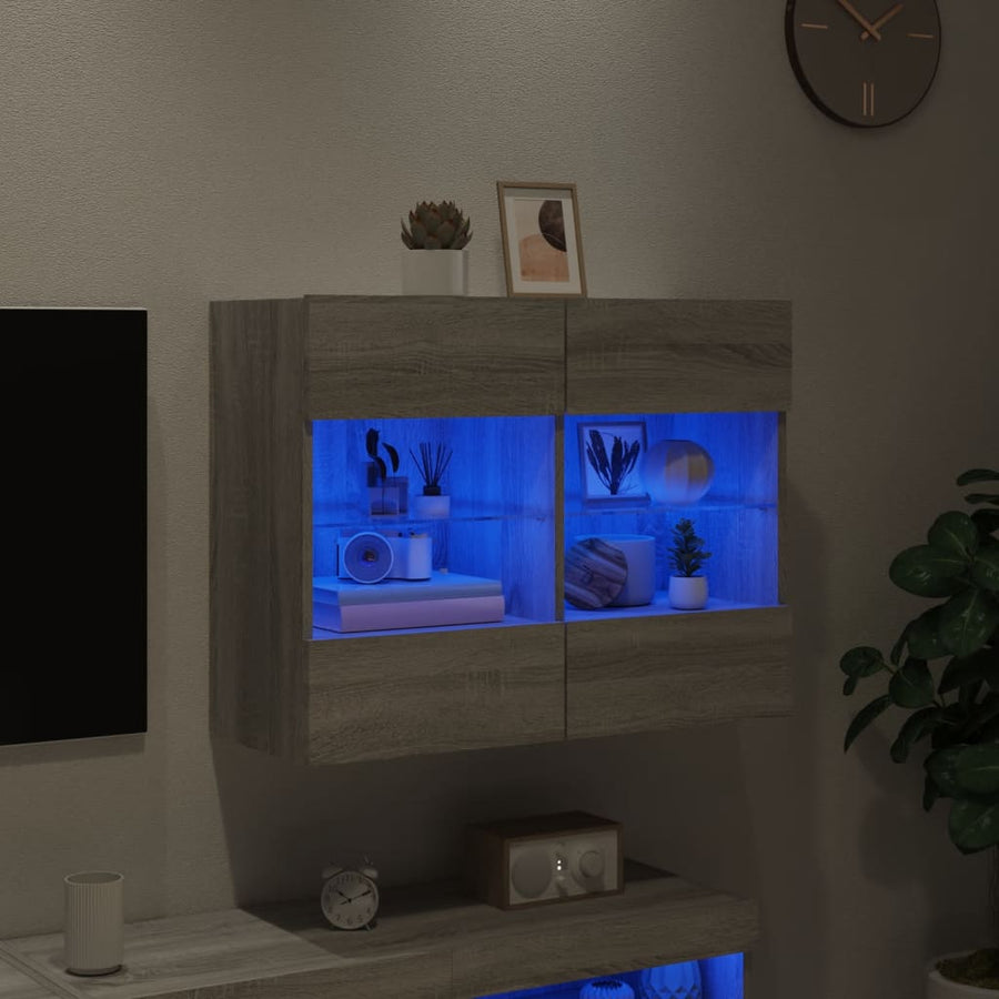 Tv-Wandmeubel Met Led-Verlichting 78,5X30X60,5 Cm 1 78.5 x 30 x 60.5 cm Grijs sonoma