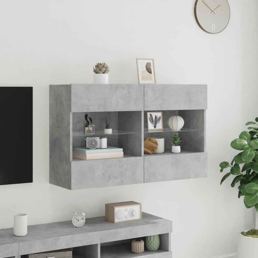 Tv-Wandmeubel Met Led-Verlichting 98,5X30X60,5 Cm 1 98.5 x 30 x 60.5 cm Betongrijs