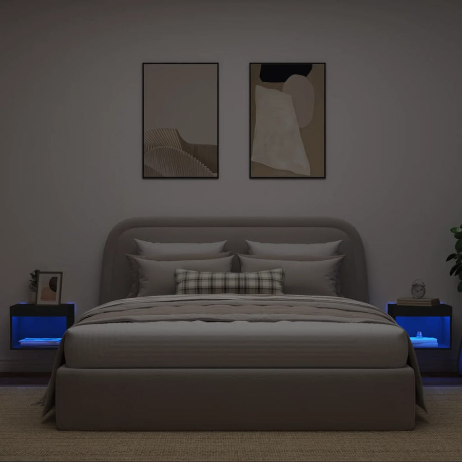 Nachtkastjes Met Led's 2 St Wandgemonteerd Zwart