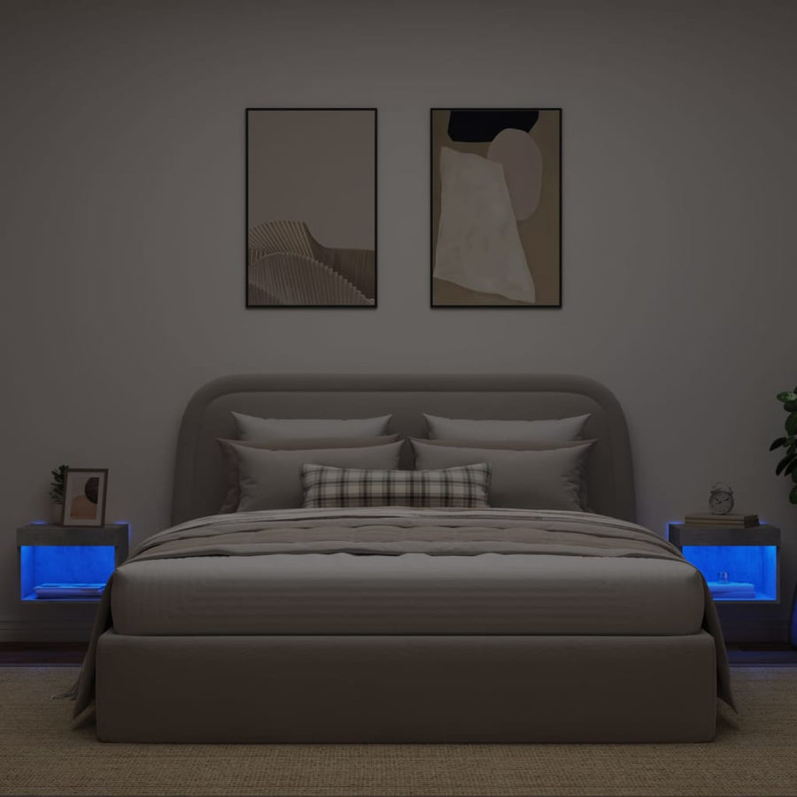 Nachtkastjes Met Led's 2 St Wandgemonteerd Betongrijs