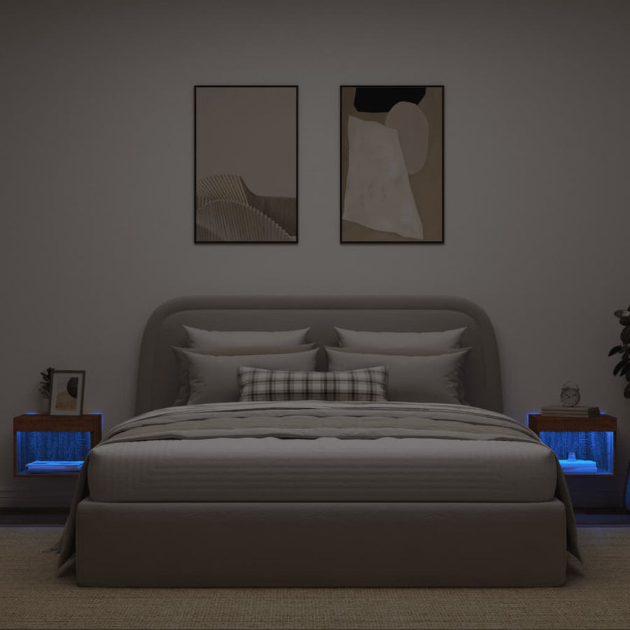Nachtkastjes Met Led's 2 St Wandgemonteerd Bruineikenkleurig