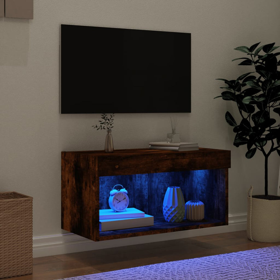 Tv-Meubel Met Led-Verlichting 60X30X30 Cm Gerookt Eikenkleurig