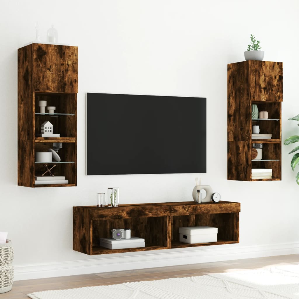 Tv-meubels met LED-verlichting 2 st 60x30x30 cm gerookt eiken