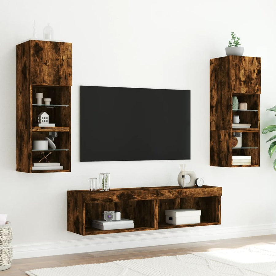 Tv-meubels met LED-verlichting 2 st 60x30x30 cm gerookt eiken