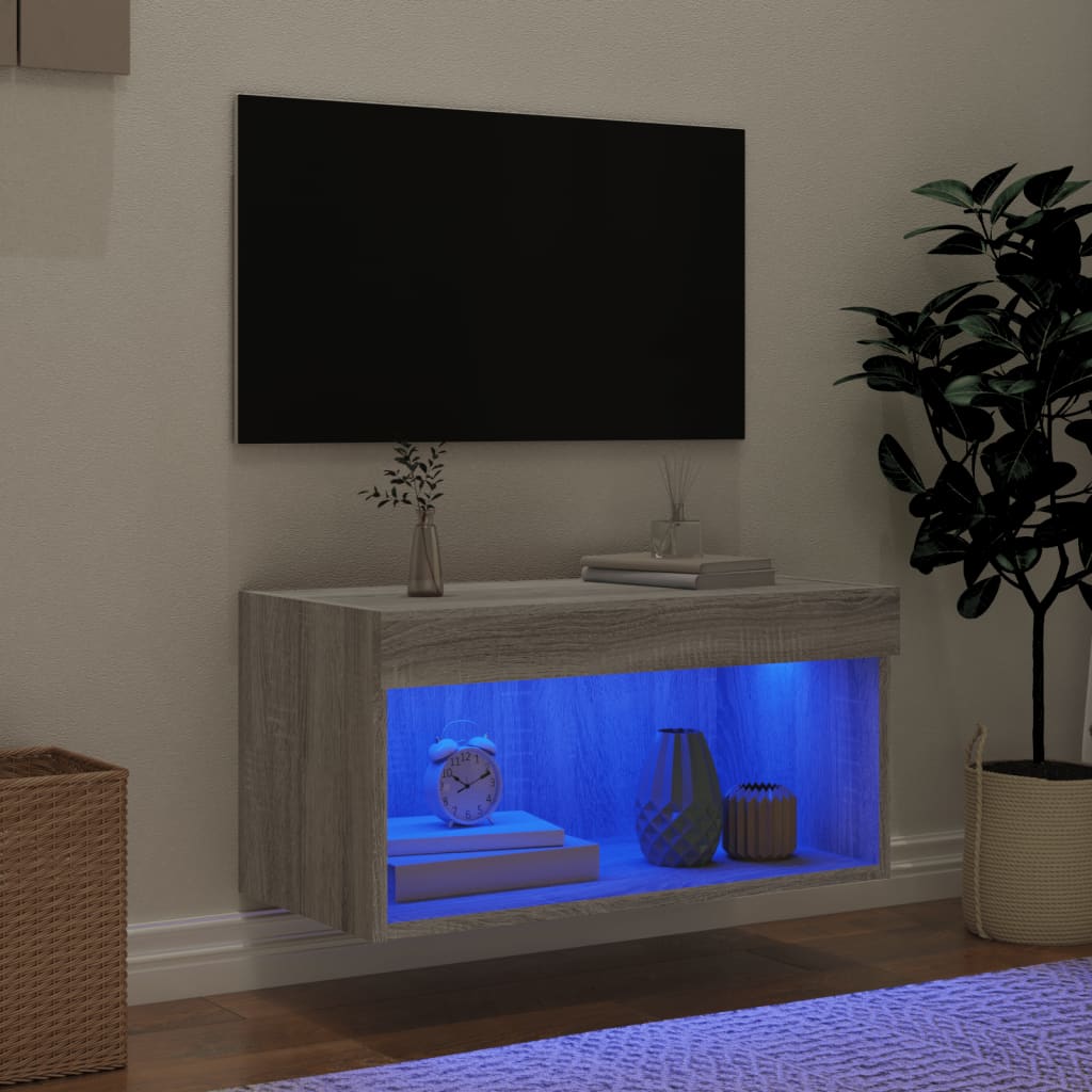 Tv-Meubel Met Led-Verlichting 60X30X30 Cm Eiken 1 60 cm Grijs sonoma