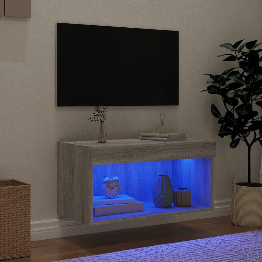 Tv-Meubel Met Led-Verlichting 60X30X30 Cm Eiken 1 60 cm Grijs sonoma