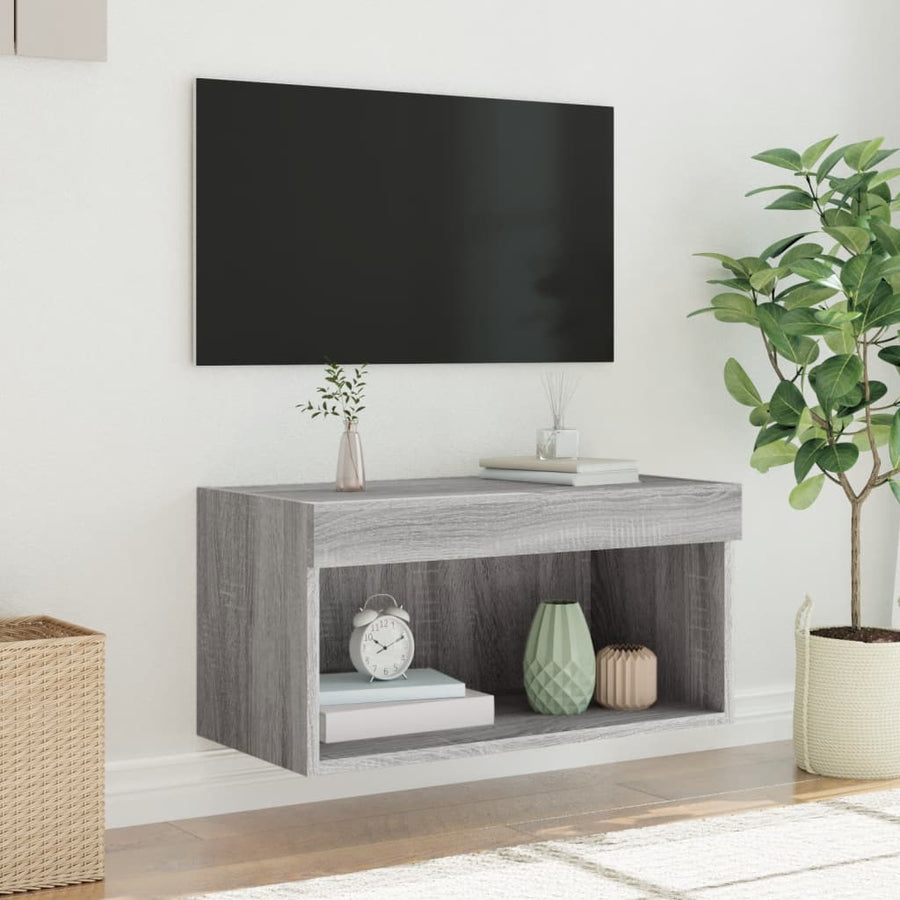 Tv-Meubel Met Led-Verlichting 60X30X30 Cm Eiken 1 60 cm Grijs sonoma