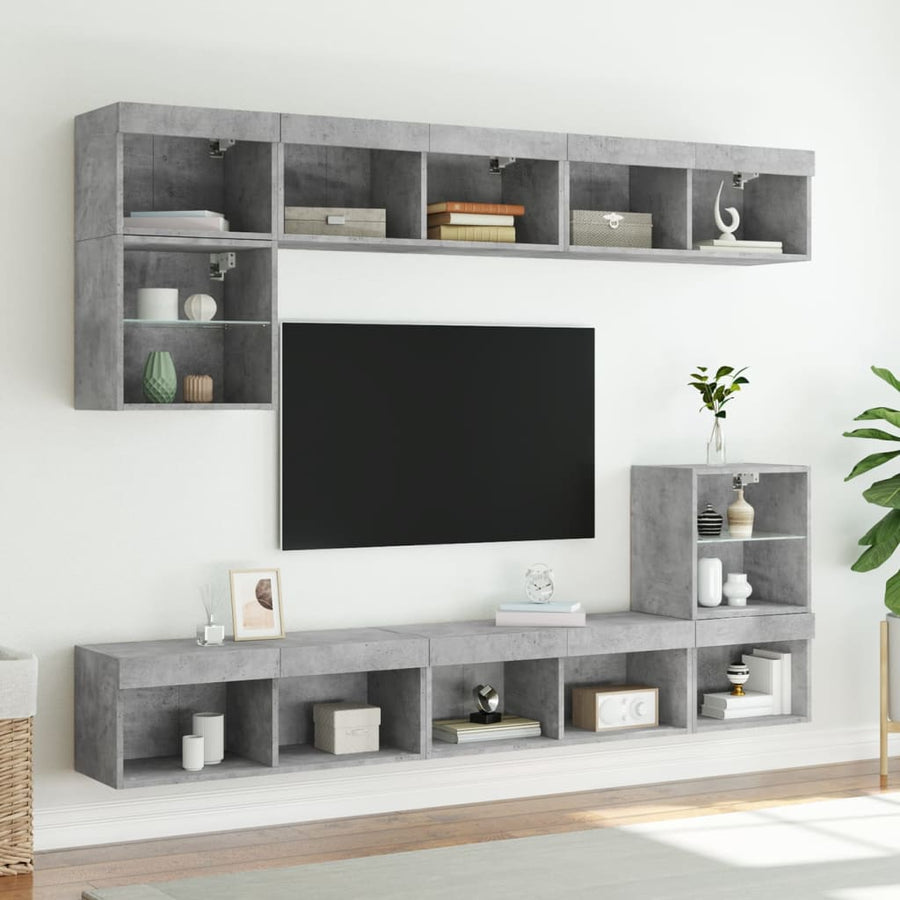 Tv-Meubels Met Led-Verlichting 2 St 80X30X30 Cm Betongrijs
