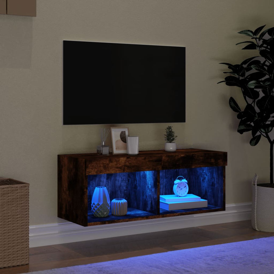Tv-Meubel Met Led-Verlichting 80X30X30 Cm Gerookt Eikenkleurig