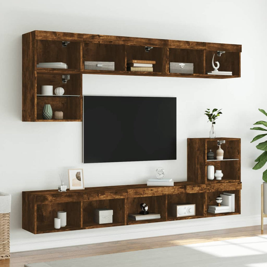Tv-Meubel Met Led-Verlichting 80X30X30 Cm Gerookt Eikenkleurig