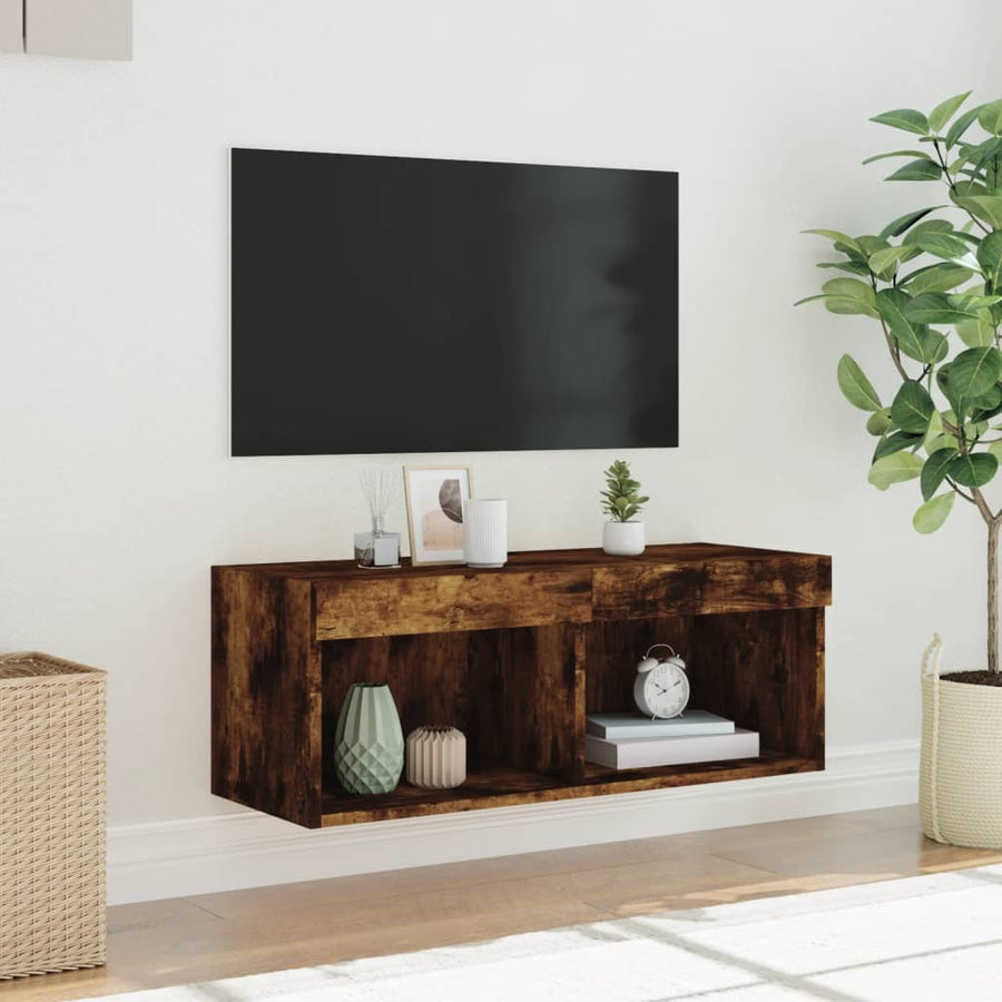 Tv-Meubel Met Led-Verlichting 80X30X30 Cm Gerookt Eikenkleurig