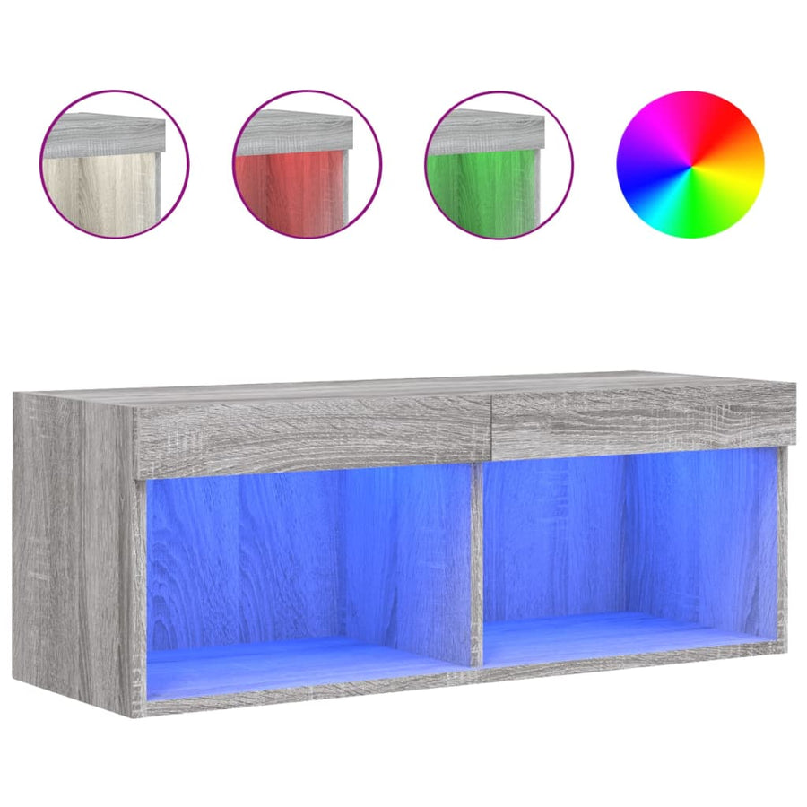 Tv-Meubel Met Led-Verlichting 80X30X30 Cm Grijs Sonoma Eiken