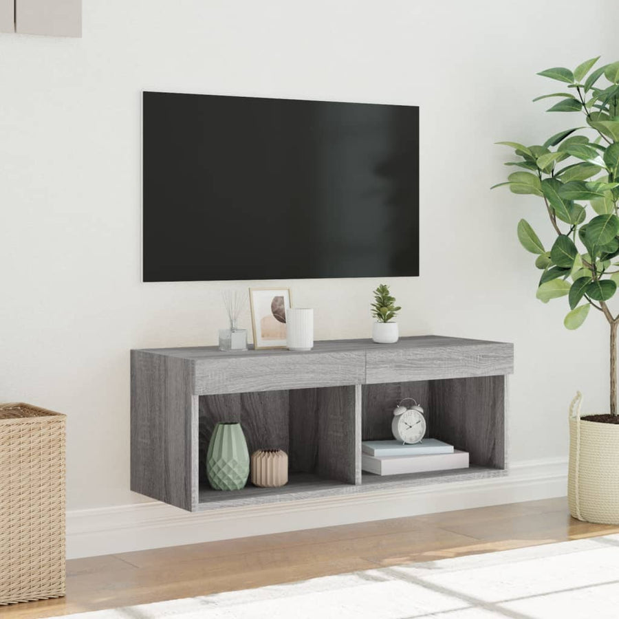 Tv-Meubel Met Led-Verlichting 80X30X30 Cm Grijs Sonoma Eiken
