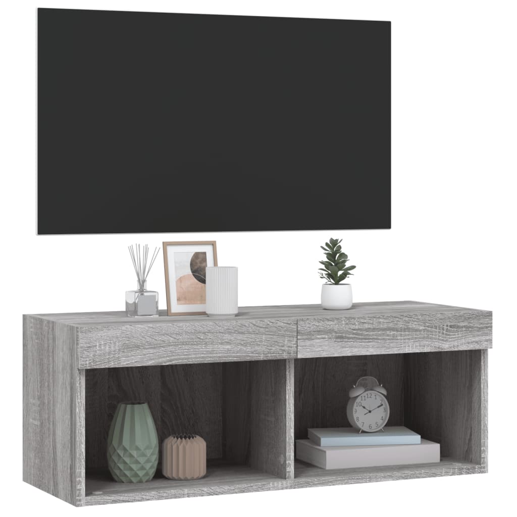 Tv-Meubel Met Led-Verlichting 80X30X30 Cm Grijs Sonoma Eiken
