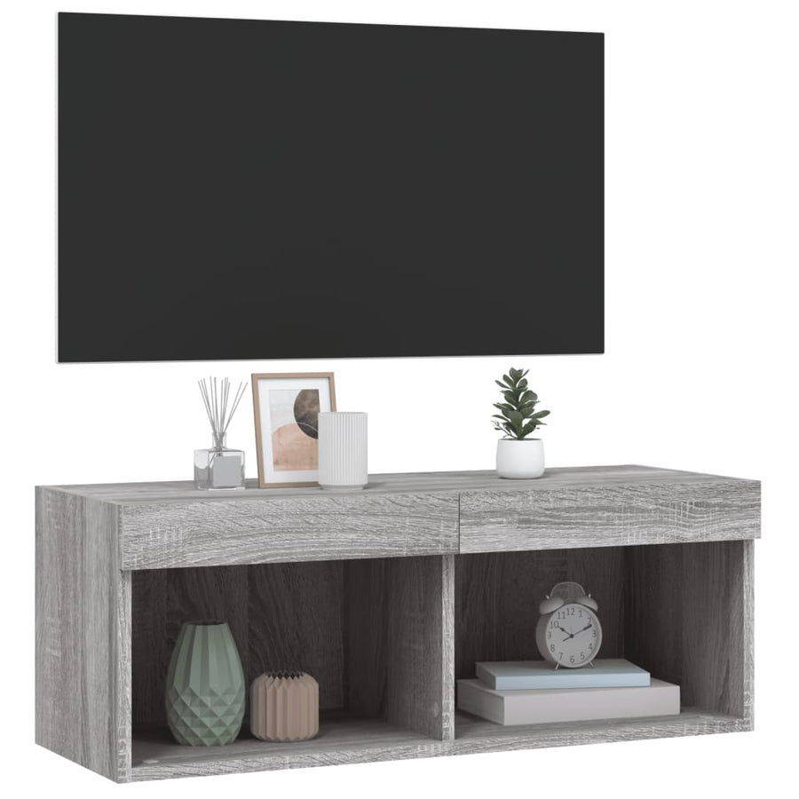 Tv-Meubel Met Led-Verlichting 80X30X30 Cm Grijs Sonoma Eiken