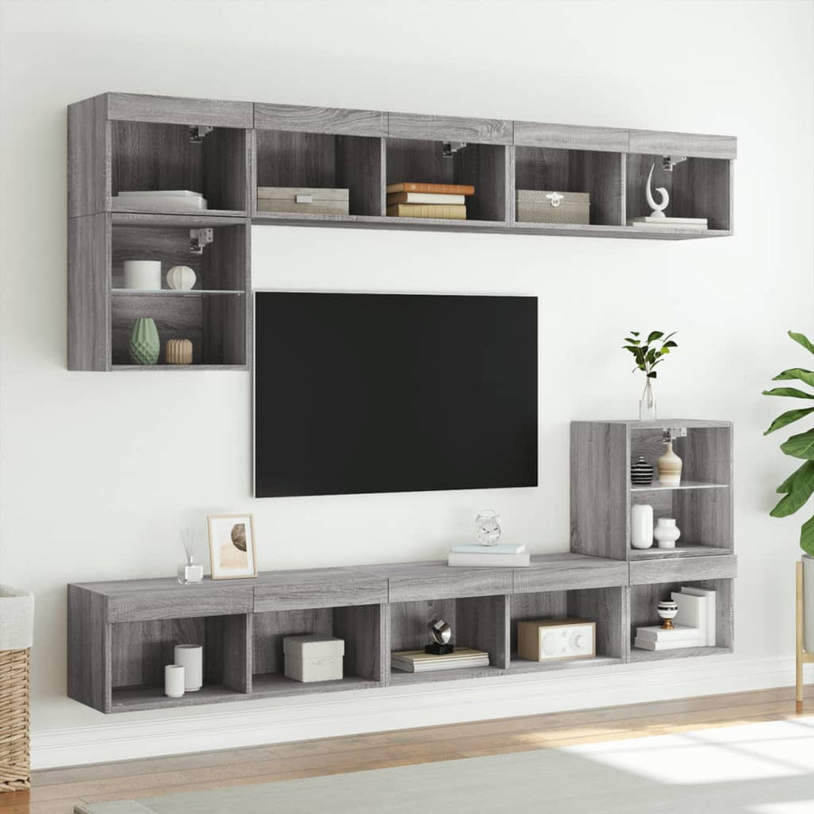 Tv-meubels met LED-verlichting 2 st 80x30x30 cm grijs sonoma