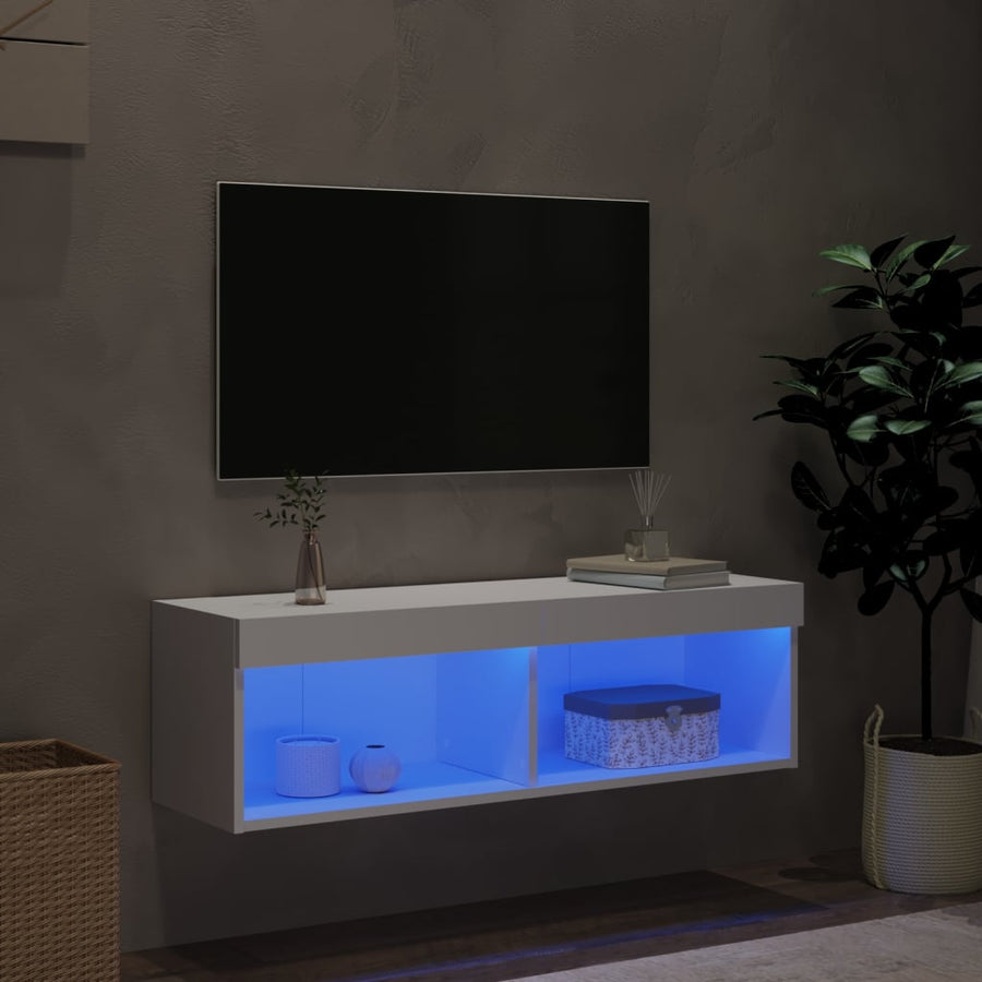 Tv-Meubel Met Led-Verlichting 100X30X30 Cm Wit