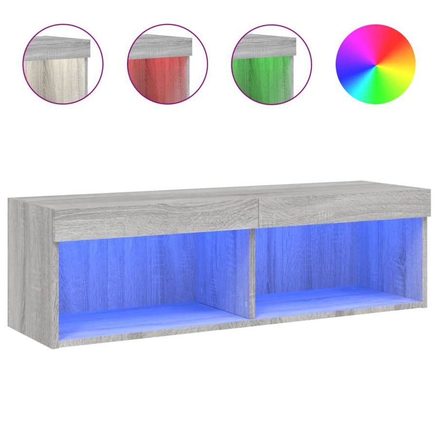 Tv-Meubel Met Led-Verlichting Eiken 1 100 x 30 x 30 cm Grijs sonoma