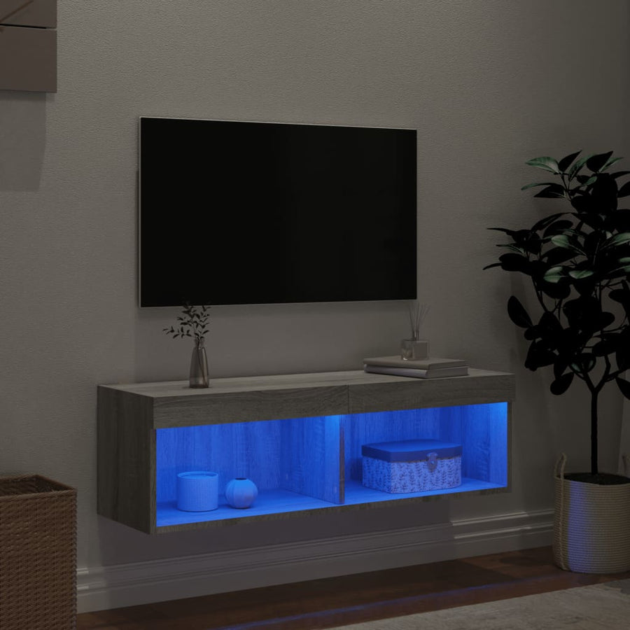 Tv-Meubel Met Led-Verlichting Eiken 1 100 x 30 x 30 cm Grijs sonoma