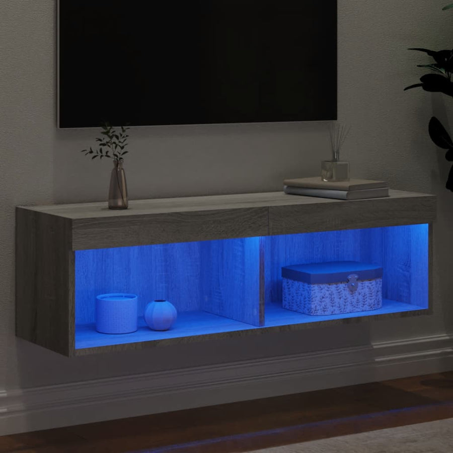 Tv-Meubel Met Led-Verlichting Eiken 1 100 x 30 x 30 cm Grijs sonoma