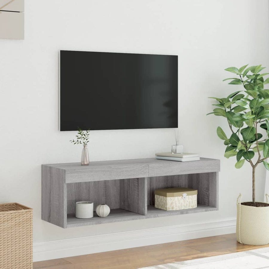 Tv-Meubel Met Led-Verlichting Eiken 1 100 x 30 x 30 cm Grijs sonoma