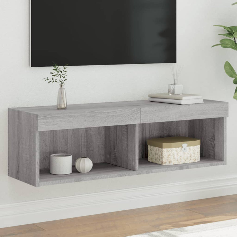 Tv-Meubel Met Led-Verlichting Eiken 1 100 x 30 x 30 cm Grijs sonoma