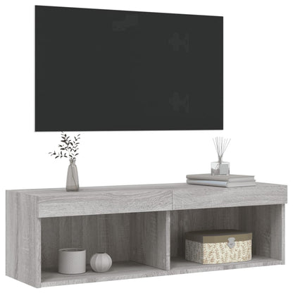 Tv-Meubel Met Led-Verlichting Eiken 1 100 x 30 x 30 cm Grijs sonoma