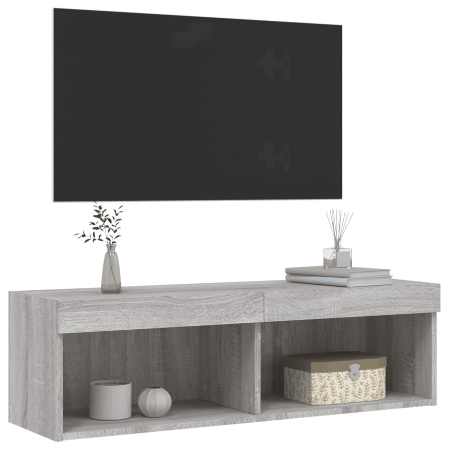 Tv-Meubel Met Led-Verlichting Eiken 1 100 x 30 x 30 cm Grijs sonoma
