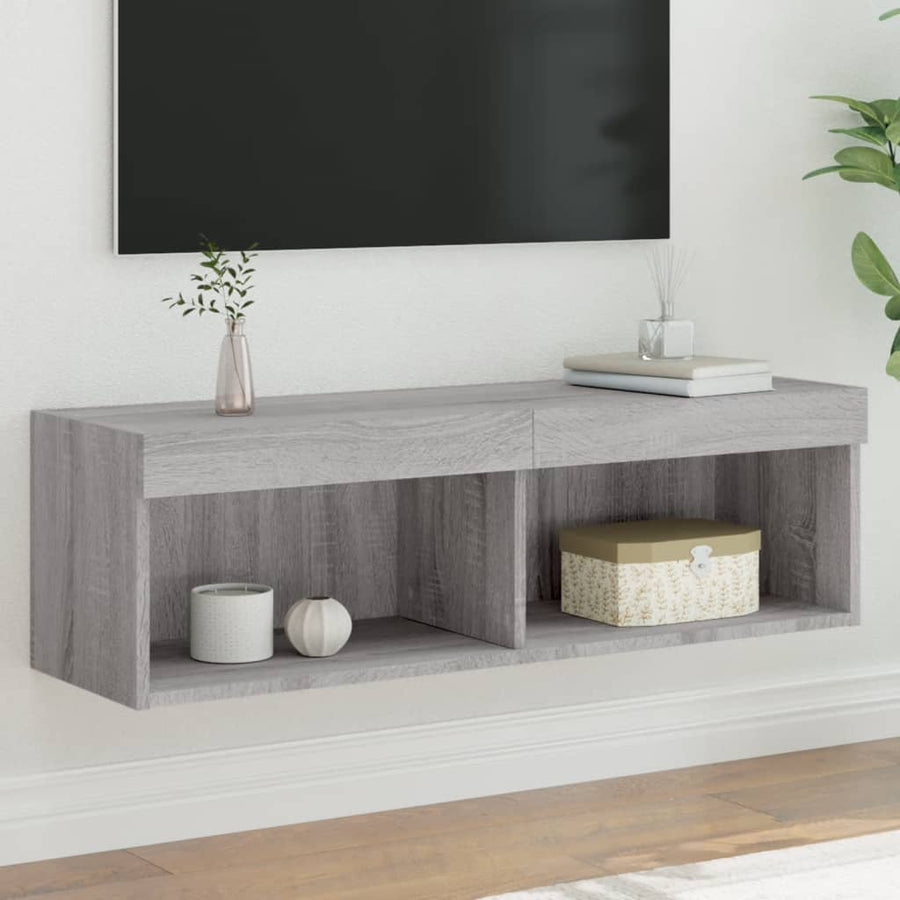 Tv-Meubel Met Led-Verlichting Eiken 1 100 x 30 x 30 cm Grijs sonoma