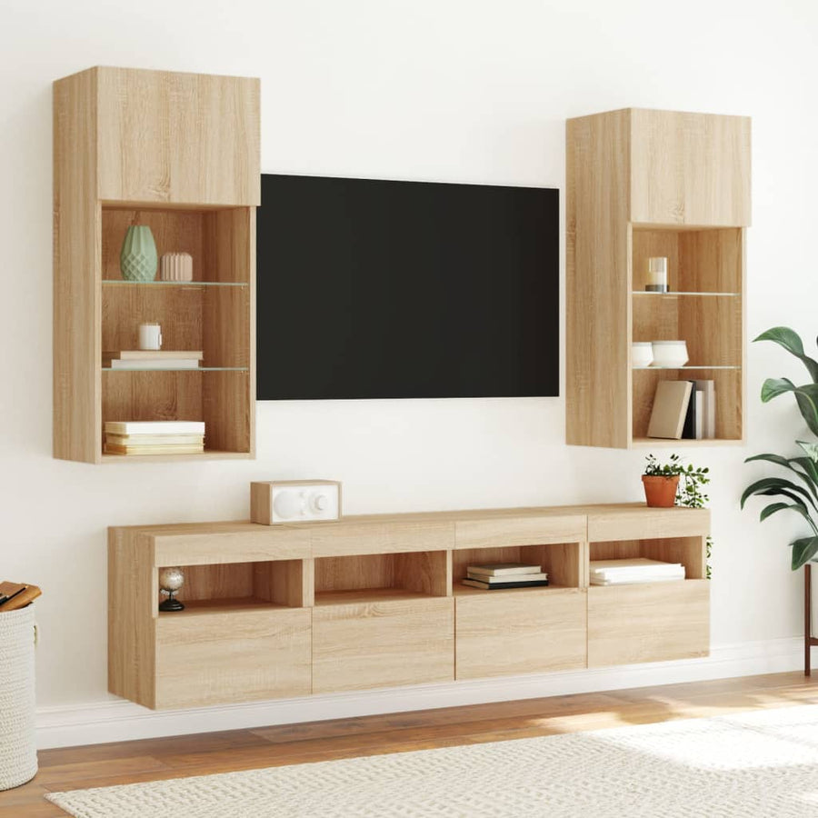 Tv-Wandmeubels Met Led 2 St 40X30X40 Cm Sonoma Eikenkleurig
