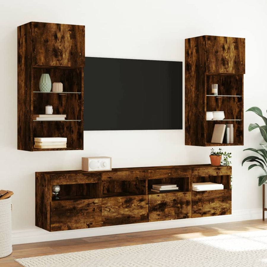 Tv-Wandmeubel Met Led-Verlichting 40X30X40 Cm Gerookt Eiken