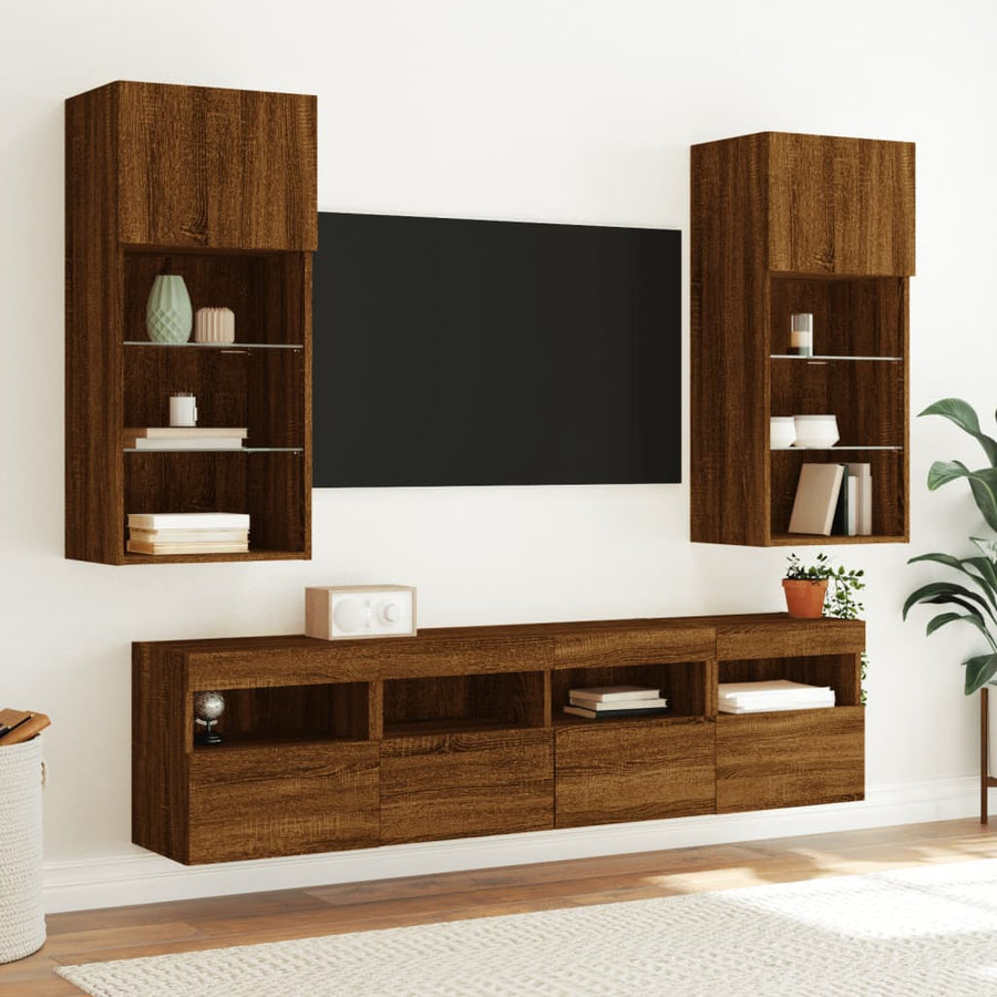 Tv-Wandmeubel Met Led-Verlichting 40X30X40 Cm Bruineikenkleurig